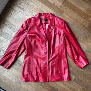 Danier Red Leather Blazer Jacket - Sz L - Amazing Vintage Condition